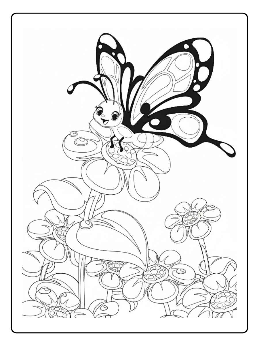 kleurplaat vlinder vlinder op bloemen