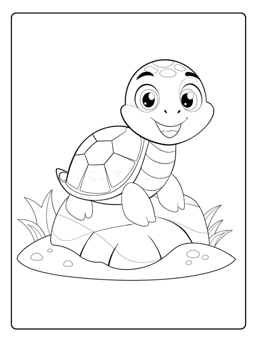 schildpad kleurplaat schattige schildpad op steen